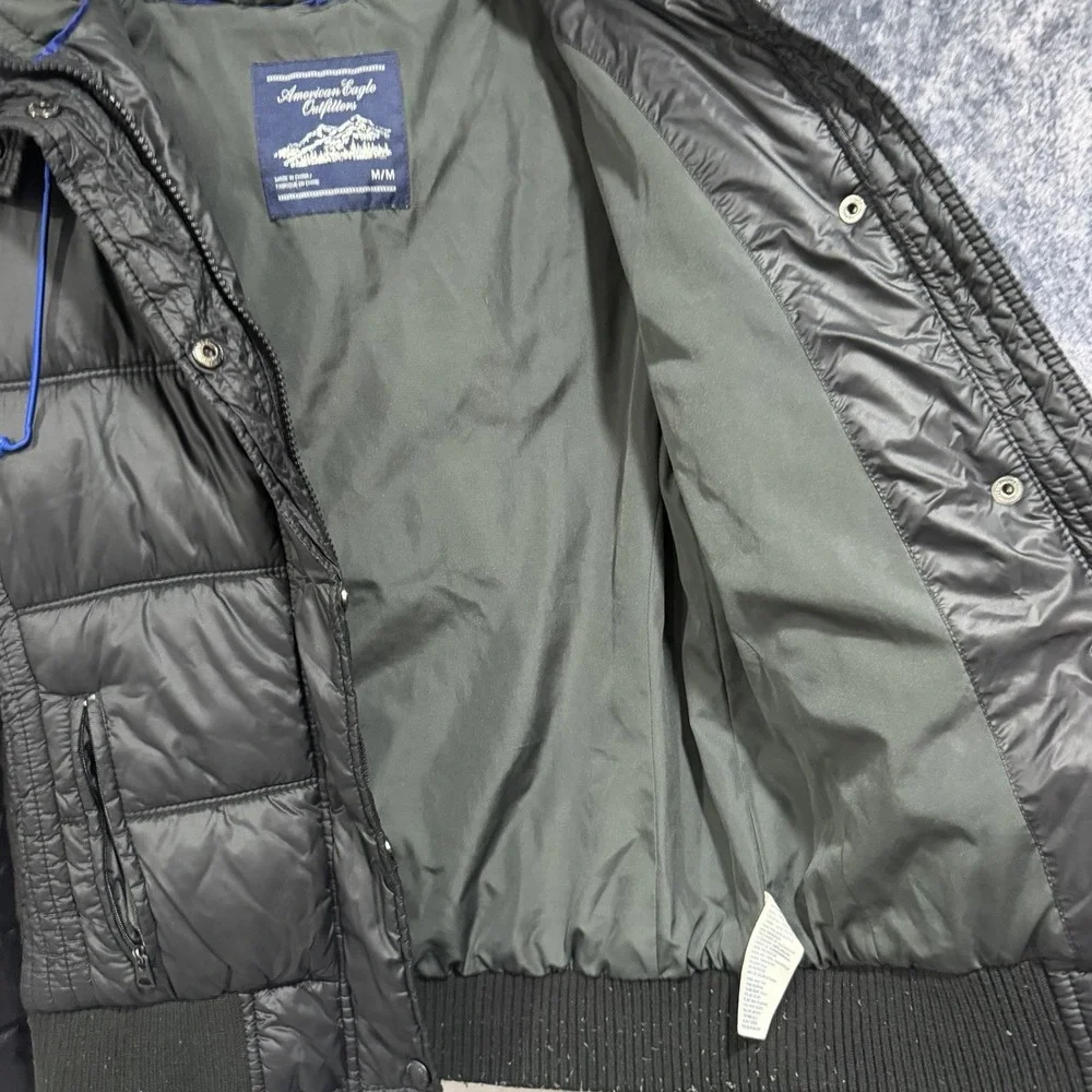 American Eagle Outfitters Womens M Black Puffer Jacket Faux Fur Hood Winter Coat